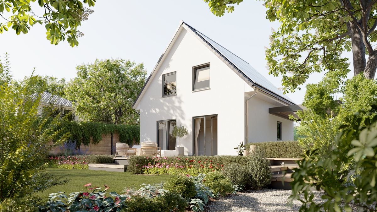 Abbildung eines modernen Singlehauses mit effizientem Grundriss, ideal für Alleinstehende und Paare.